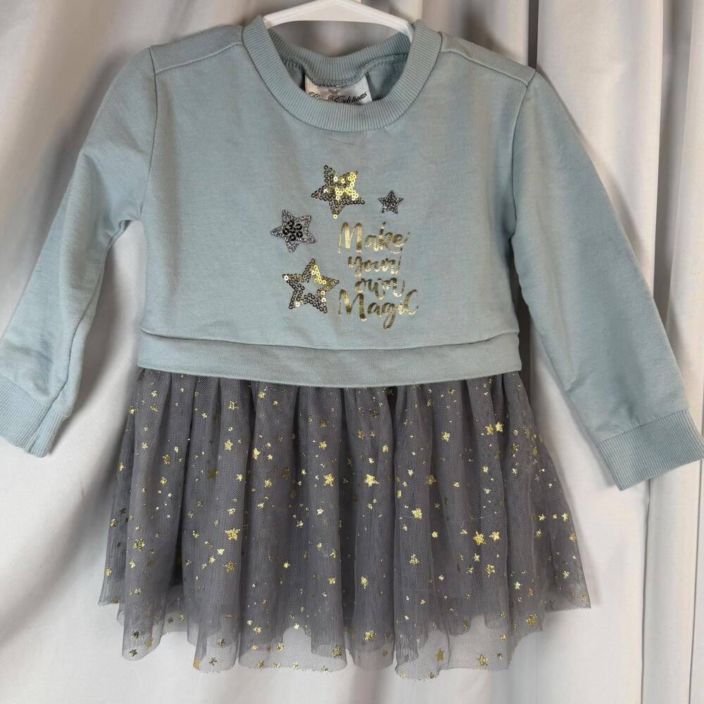 Rare Editions Girls Tutu Dress Top Stars “Make Your Own Magic” Blue Party 3T